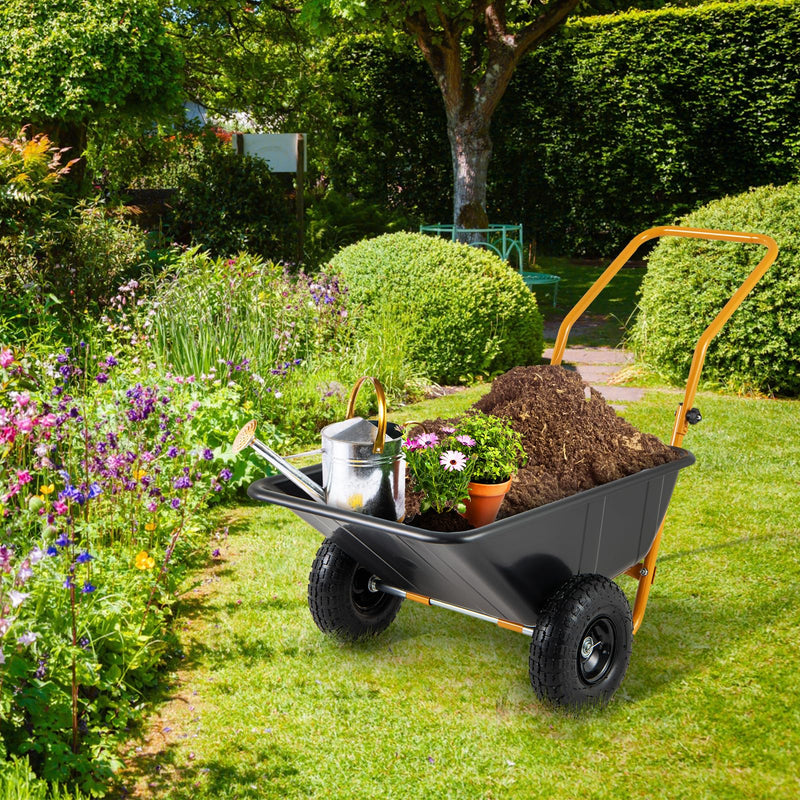 Load image into Gallery viewer, Goplus Dual-Wheel Wheelbarrow, Heavy-Duty Garden Utility Cart w/Pneumatic Tires, 330LBS Capacity
