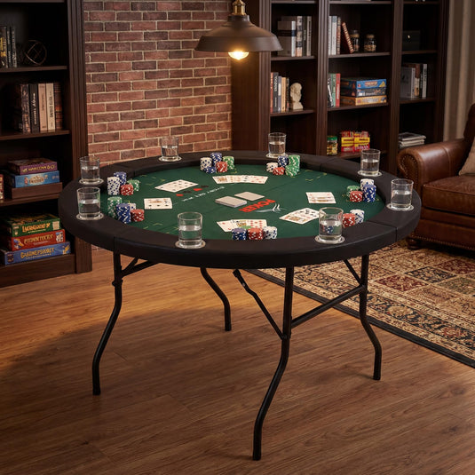 Goplus 48" 8 Player Round Casino Leisure Texas Holdem Game Table with Metal Legs