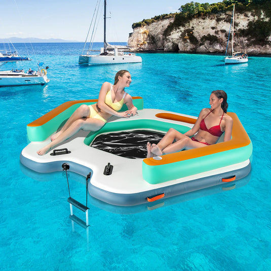 Goplus Inflatable Floating Dock, 8.7FT x 8.7FT Inflatable Dock Platform w/Detachable Ladder