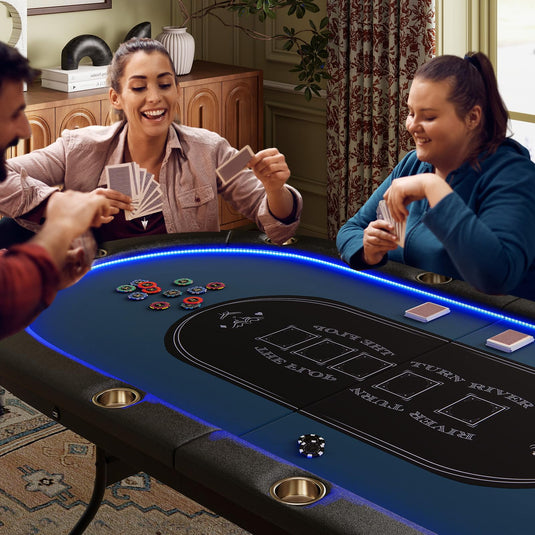 Goplus 84" Foldable Poker Table with LED Lights  for Texas Hold'em Blackjack