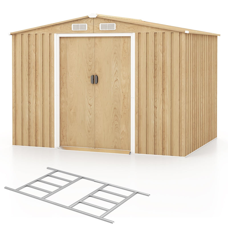 Load image into Gallery viewer, Goplus 8&#39; x 6&#39; Woodgrain Outdoor Storage Shed, Galvanized Metal Tool House Organizer w/Base Floor, 4 Vents
