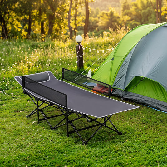 Goplus Foldable Kids Cot | Portable Travel Toddler Cot Bed with Guardrail for Outdoor Indoor