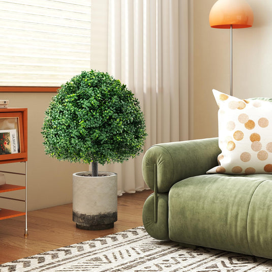 Goplus 28 Inches Artificial Boxwood Topiary Ball Tree Set Sun-Protective Fake Shrub Plants