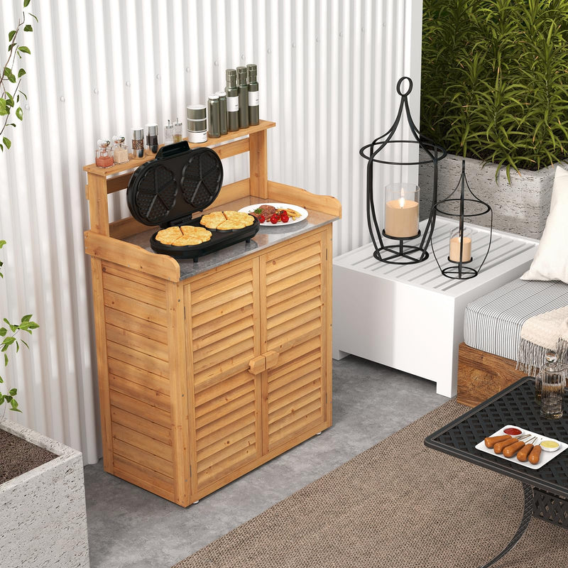 Load image into Gallery viewer, Goplus Outdoor Potting Bench Table, Gardening Table w/Storage Cabinet, Galvanized Metal Tabletop

