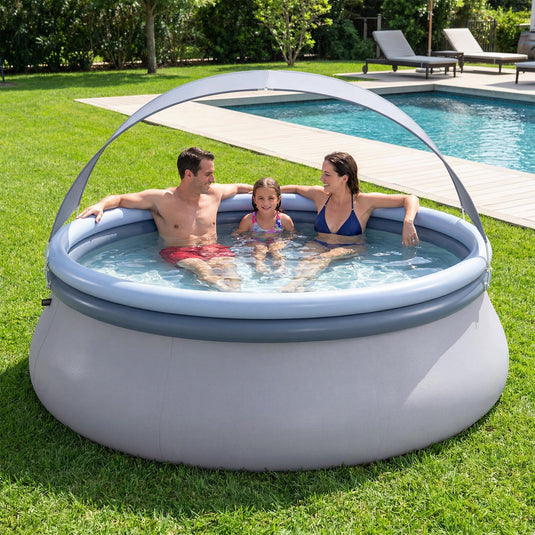 Goplus Inflatable Pool with Canopy Large Round Above Ground Swimming Pool