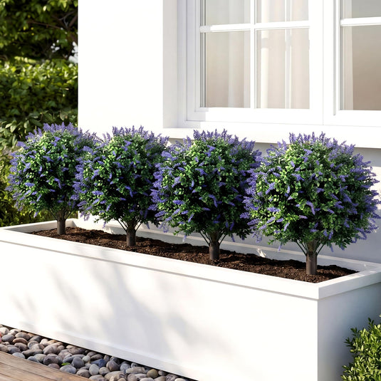 Goplus 2 Pack Artificial Lavender Boxwood Topiary Ball Trees 27.5" Faux Floral Shrubs