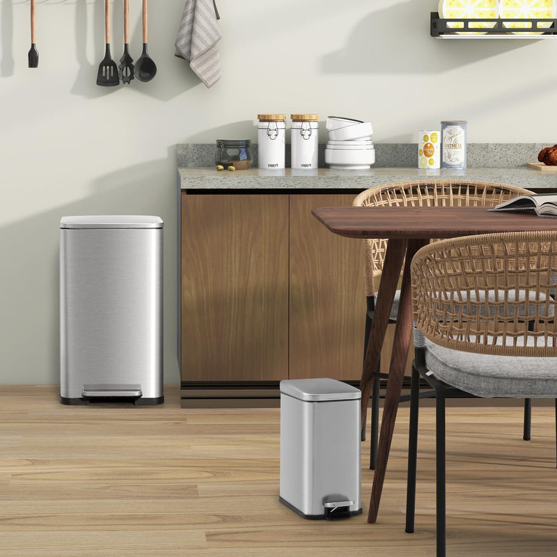 Load image into Gallery viewer, Goplus Step Trash Can Combo Set, 10.6 Gal/40 L and 1.6 Gal/6 L Stainless Steel Waste Bin
