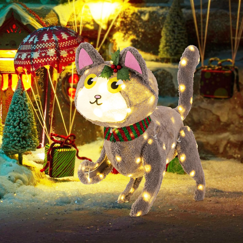 Load image into Gallery viewer, Goplus Lighted Christmas Cat, Indoor Outdoor Kitty Decoration w/ 88 LED Lights
