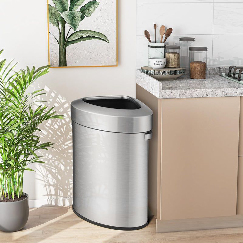 Load image into Gallery viewer, Goplus 16 Gallon/60L Stainless Steel Corner Trash Can, Triangular Rubbish Trash Bin with Lid
