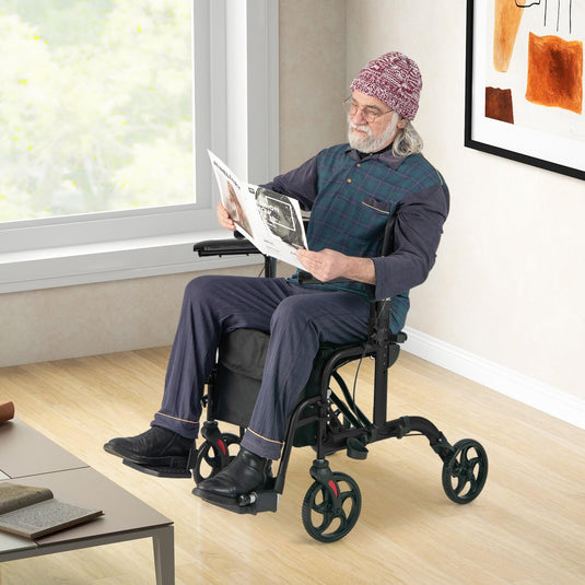 Goplus 2 in 1 Folding Rollator Walker, 4 Wheel Medical Walker with Seat