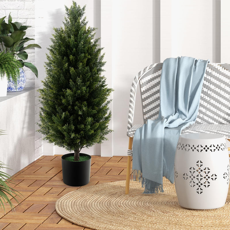 Load image into Gallery viewer, Goplus 3FT Artificial Topiary Cedar Tree, Faux Potted Plants Artificial Cypress Tree with Cement Plastic Pot
