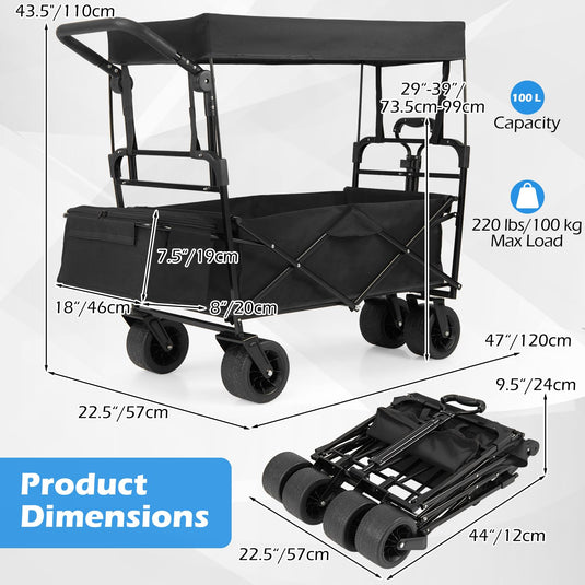 Goplus Collapsible Wagon with Removable Canopy & Detachable Storage Bag