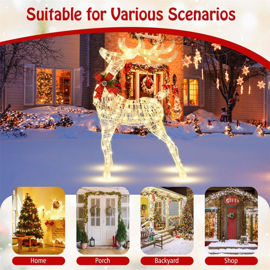 Goplus Lighted Christmas Reindeer | 4.4 FT Pre-Lit Xmas Holiday Decoration