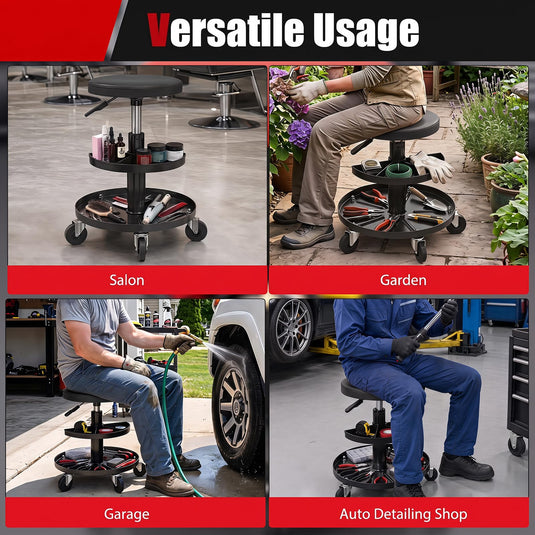 Goplus Swivel Rolling Mechanic Stool w/2-Tie Tool Trays | 360° Garage Shop Chair