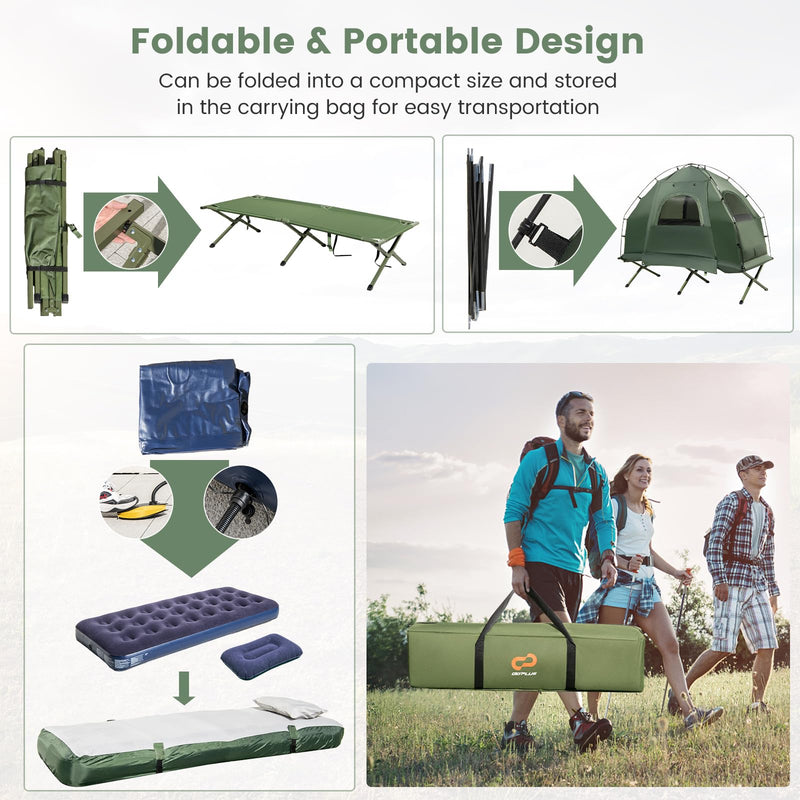 Load image into Gallery viewer, Goplus Camping Tent Cot, 5-in-1 Folding Camping Bed with Air Mattress, Pillow, Sleeping Bag, Waterproof Elevated Tent Shelter
