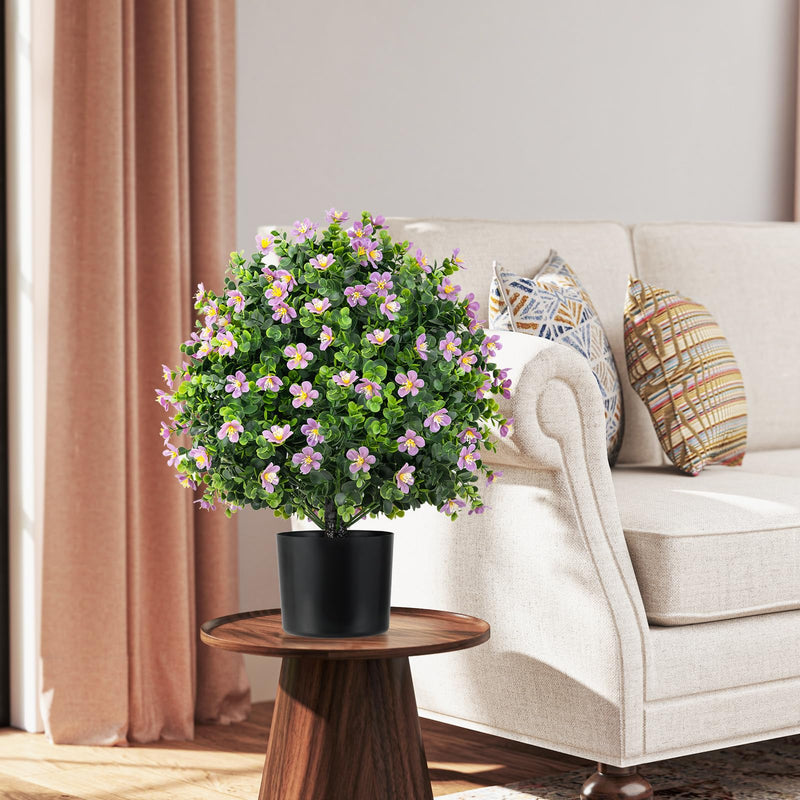 Load image into Gallery viewer, Goplus Set of 2 Faux Potted Plants Artificial Shrubs Bushes with Flowers
