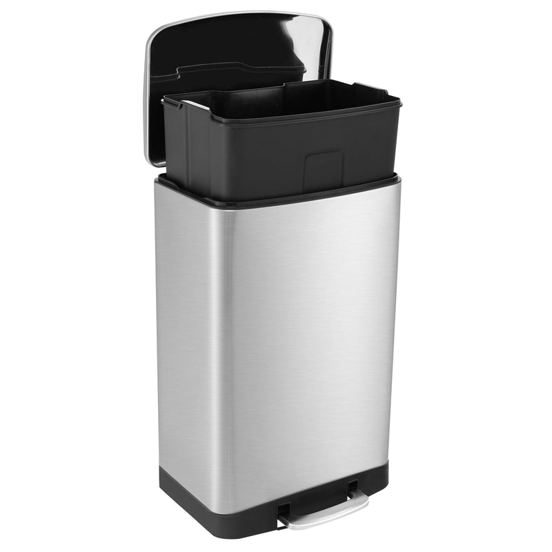 Load image into Gallery viewer, Goplus 13.2 Gallon/ 50 Liter Trash Can, Stainless Steel Garbage Can with Lock Device &amp; Foot Pedal, Stay Open Trash Bin w/Soft Closing Lid
