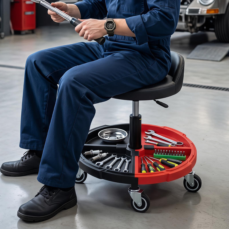 Load image into Gallery viewer, Goplus 360° Rolling Mechanic Stool with One Tier Tool Storage Tray ( 330LBS Capacity )
