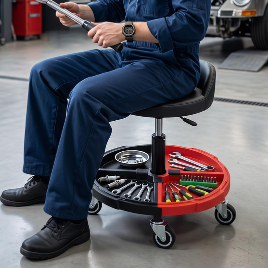 Goplus 360° Rolling Mechanic Stool with One Tier Tool Storage Tray ( 330LBS Capacity )