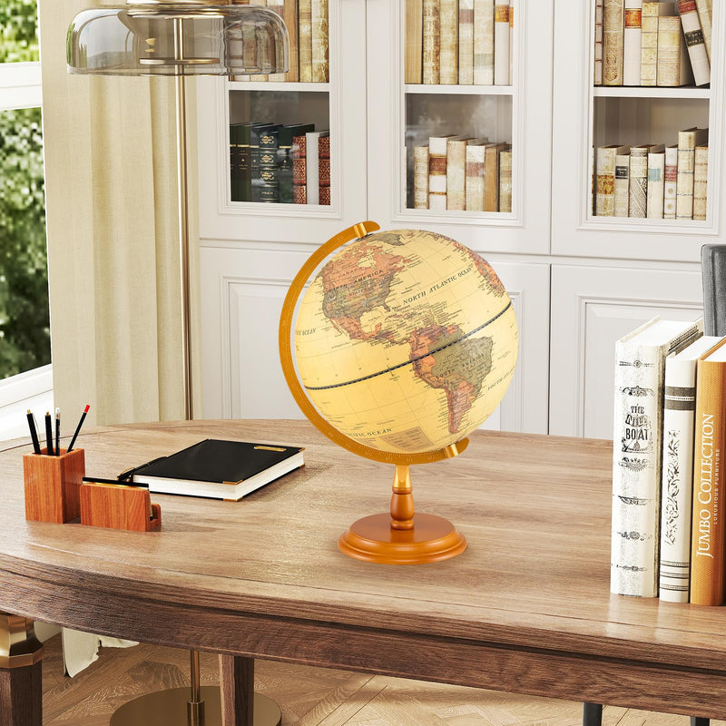 Load image into Gallery viewer, Goplus 12 Inch Antique Light up Rotating Globe Night Lamp with Wooden Stand
