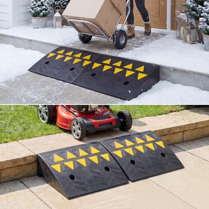Load image into Gallery viewer, Goplus Heavy-Duty Rubber Curb Ramp 2 Pcs Driveway Threshold Ramps(5"/6.3" Rise)
