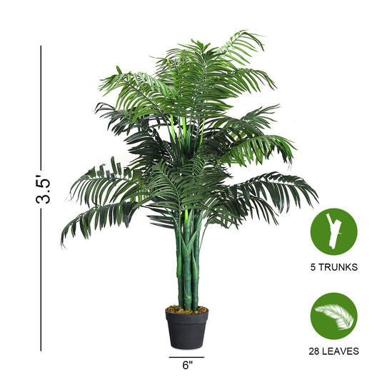 fake palm plants indoor Goplus 3.5 Feet Tall Potted Artificial Palm Tree for Indoor Outdoor