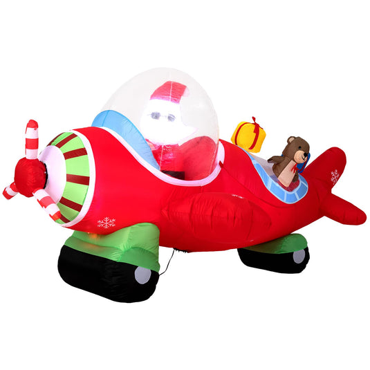 Goplus 7.2 Ft Animated Inflatable Santa on Plane Pre-lit Blow up Yard Decoration