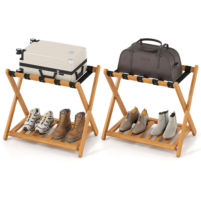 Load image into Gallery viewer, Goplus Luggage Rack Set of 2 or 4 Folding Acacia Wooden Suitcase Stand
