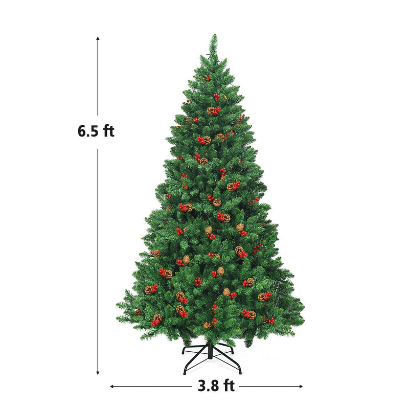 Load image into Gallery viewer, Goplus 6.5FT Pre-Lit Christmas Tree with 1100 Branch Tips Pine Cones and Red Berries
