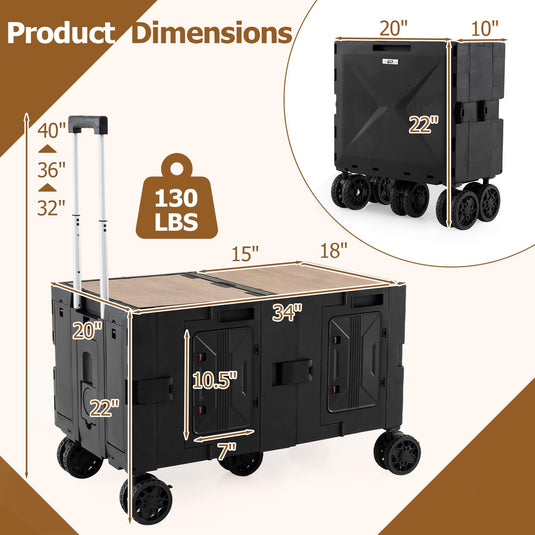 Goplus Portable Rolling Trolley Collapsible Cart for Grocery Shopping Camping & Travel