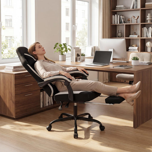 Goplus Ergonomic Gaming Chair w/Footrest Lumbar Support & Linkage Armrests
