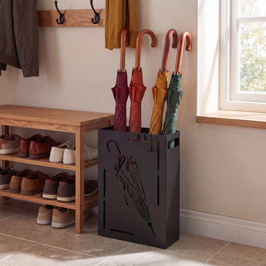 Goplus Metal Umbrella Stand with Removable Drip Tray and 4 Hanging Hooks