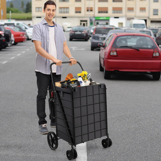 Folding Shopping Cart for Groceries - Goplus