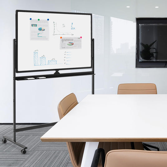 Goplus 48” x 32” Rolling Whiteboard, Height Adjustable Magnetic Dry Erase Board