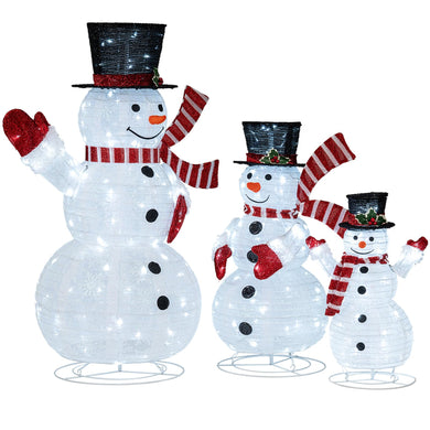 3-Piece Pre-Lit 3D Snowman Set with 270 LED Lights
