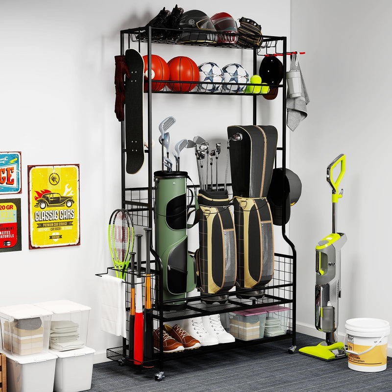 Load image into Gallery viewer, Goplus 3 Golf Bags Storage Garage Organizer Mobile Sports Equipment Organizer with Wheels
