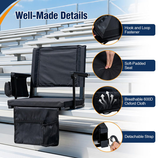 Goplus 2 Pack Stadium Seats for Bleachers with Back Support & Cup Holders