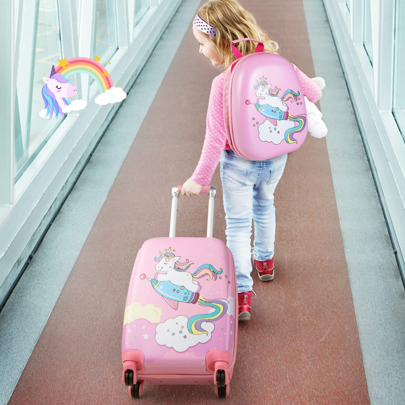 Load image into Gallery viewer, Goplus 12&quot; &amp; 18&quot; Kids Carry On Luggage Set Pink Kids Luggage Set
