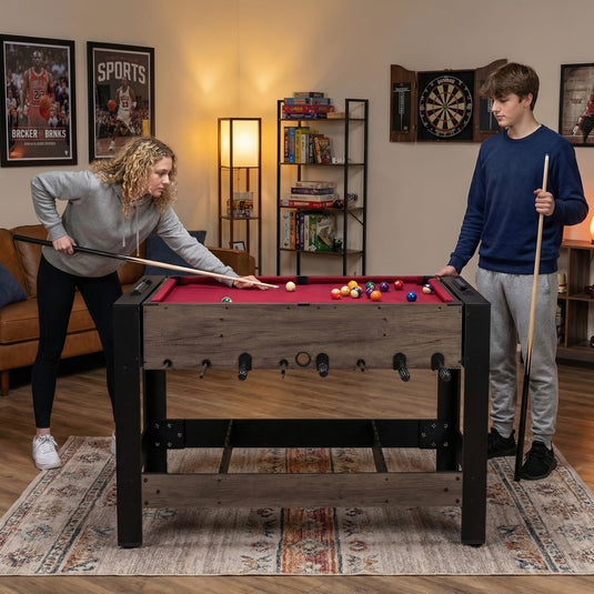 Goplus 3-in-1 Swivel Game Table with Foosball Pool Billiards & Table Tennis for Adults