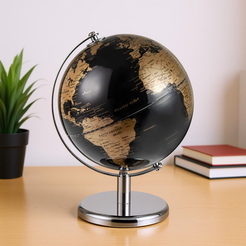 Load image into Gallery viewer, Goplus 8-Inch Metallic Black World Globe Educational Learning Toy
