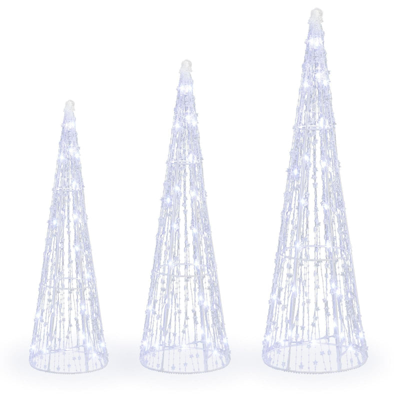Load image into Gallery viewer, Goplus Christmas Tree Decoration | Set of 3 Lighted Glittered Cone Trees
