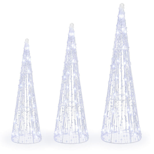 Goplus Christmas Tree Decoration | Set of 3 Lighted Glittered Cone Trees