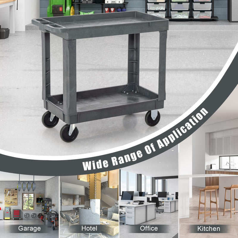 Load image into Gallery viewer, Goplus Service Utility Cart, 2-Tier Heavy-Duty PP Rolling Cart with 550 LBS Capacity, 2 Universal Wheels
