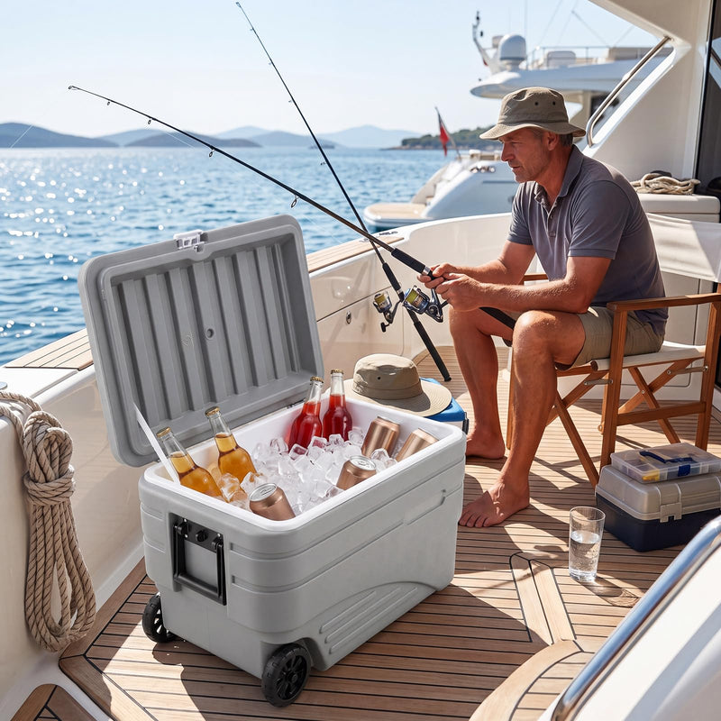 Load image into Gallery viewer, Goplus Portable Wheeled Ice Cooler All-Weather HDPE Ice Chest with Foldable Pull &amp; Carry Handles
