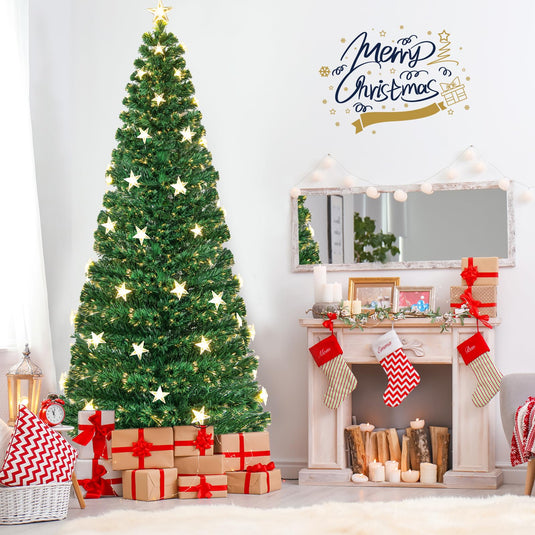Goplus 7ft Fiber Optic Artificial Christmas Tree Pre-Lit Christmas Tree with 40 Star LED Lights