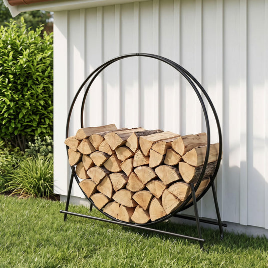 Goplus 45" Round Firewood Rack | Heavy-Duty Metal Log Holder (45 inch)