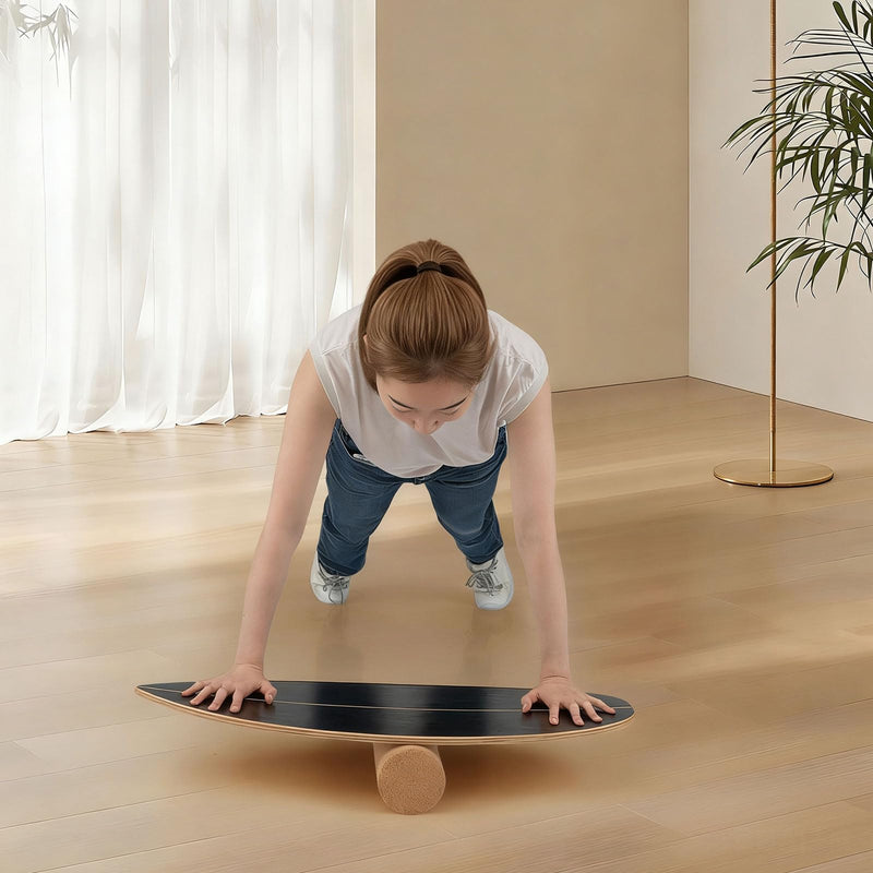 Load image into Gallery viewer, Goplus Wooden Balancing Board with Cork Roller and Storage Rack to Exercise and Build Core Strength

