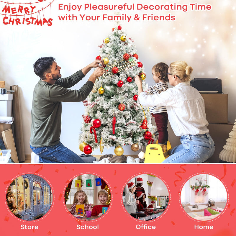 Load image into Gallery viewer, Goplus 4.5ft Pre-Lit Artificial Christmas Tree, Snow-Flocked Hinged Xmas Tree with 251 Pine Needles

