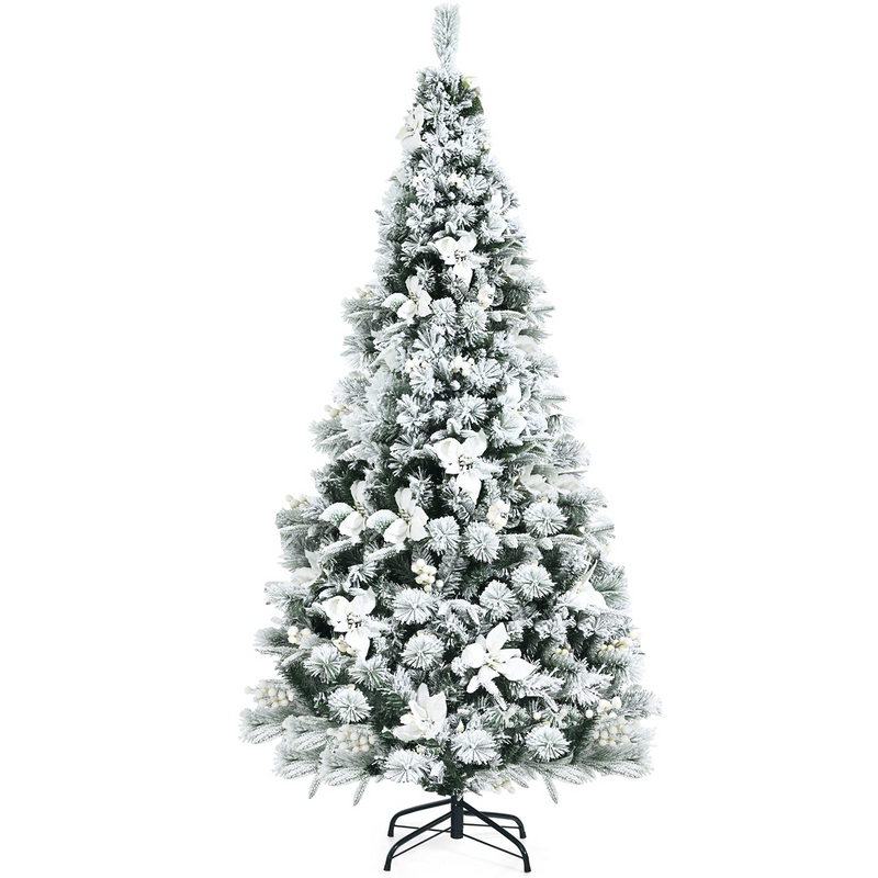 Load image into Gallery viewer, Goplus Snow Flocked Artificial Christmas Tree, Hinged Xmas Tree w/ Folding Metal Stand, Office, Party, Wedding - GoplusUS
