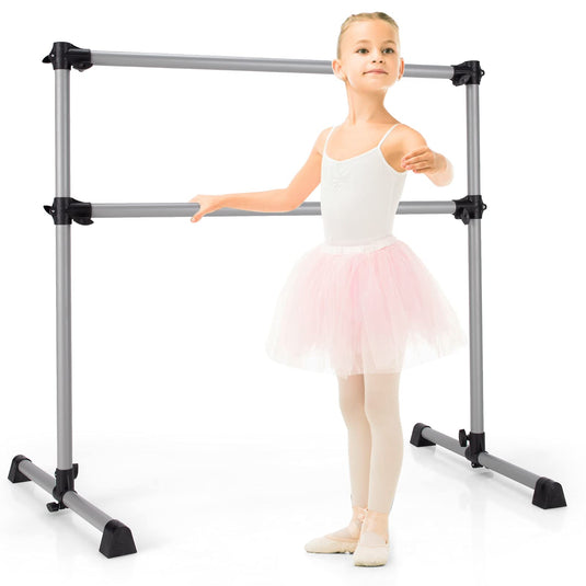 Goplus Double Ballet Barre Bar, Portable 4 FT Freestanding Dancing Bar w/ 7" - 46" Adjustable Height - GoplusUS